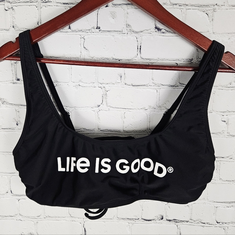 LIFE IS GOOD | scoop spellout tie back bikini swim top